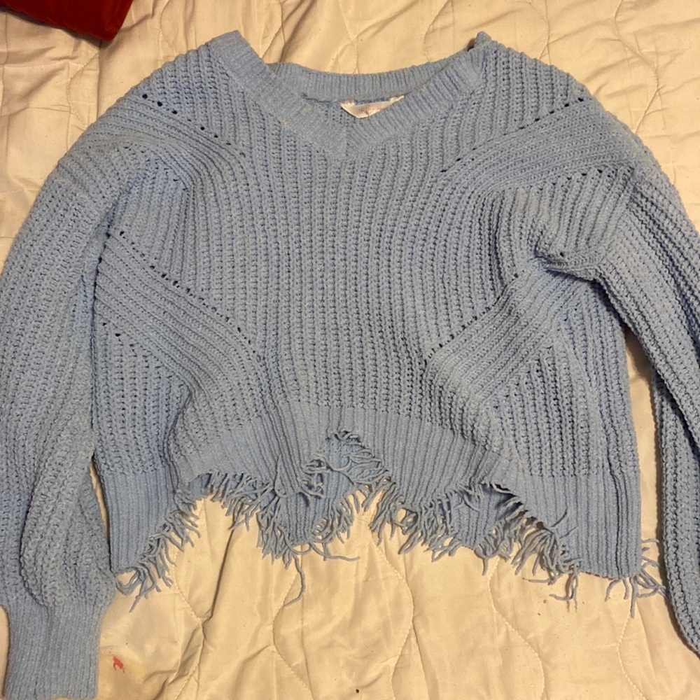 no boundaries blue cropped knit sweater size medium